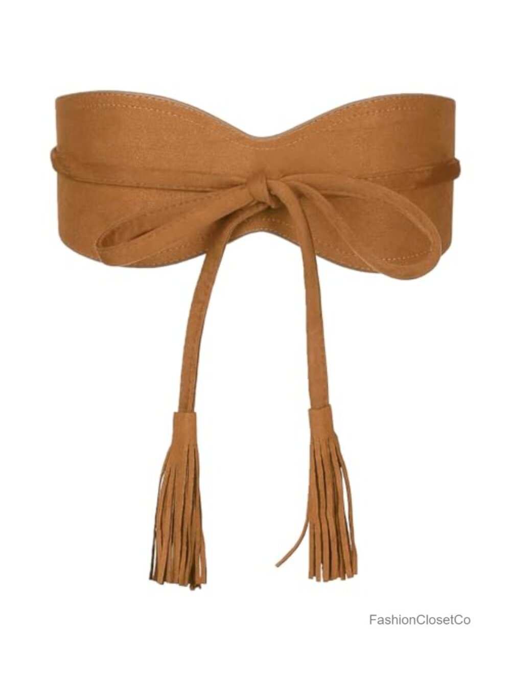 Faux Suede Tassel Belt, Vintage Bow Tie Corset Cinch Obi Waistband for Dress